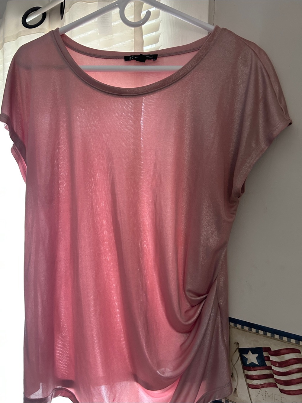 INC International Concepts Metallic Rose Short Sleeve Top
